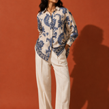 Ivory Navy Paisley Print Shirt